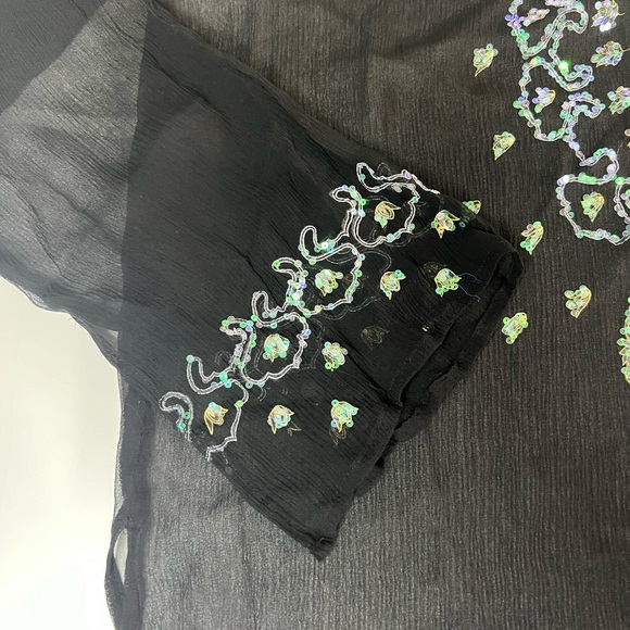 VENUS  Silk Sheer Black Swimsuit Coverup V-Neck Sequin Detailing Tunic Women's M - Picture 3 of 11